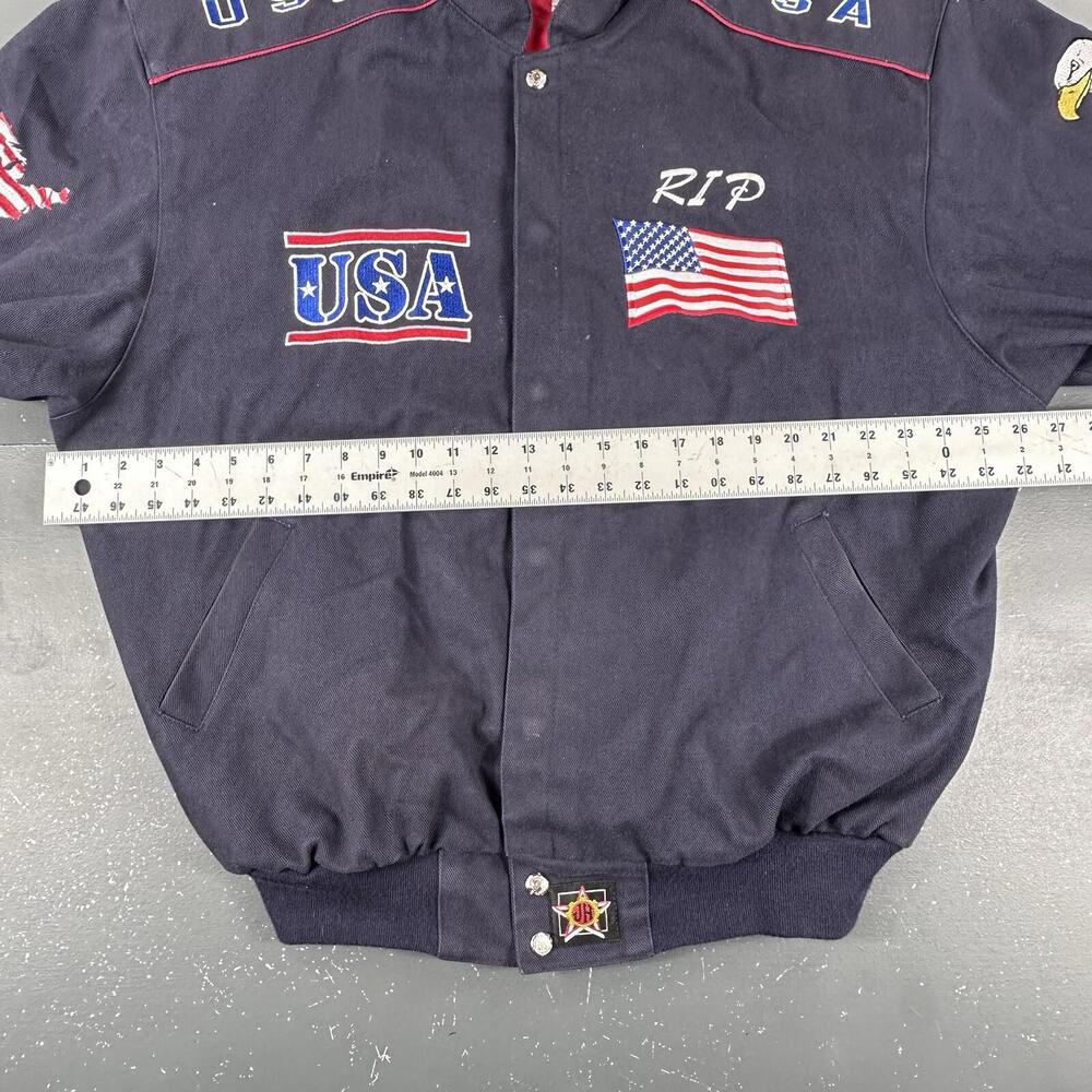 VTG Spirt Of America Jacket Mens 2XL Navy Blue Bomber Embroidered Flag Trump USA - Picture 8 of 11